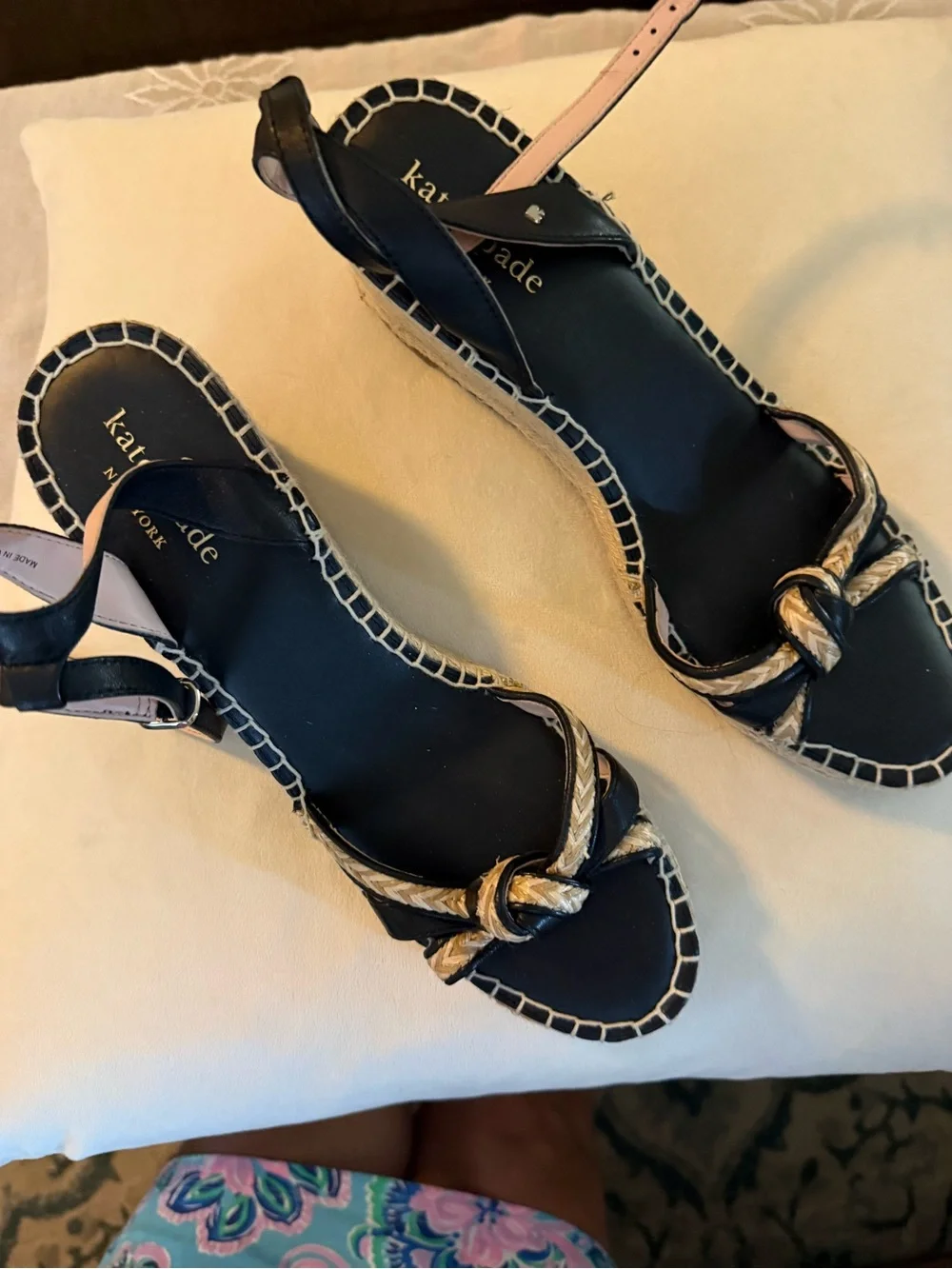 kate spade Black and Natural Rope Knot Espadrille Sandals